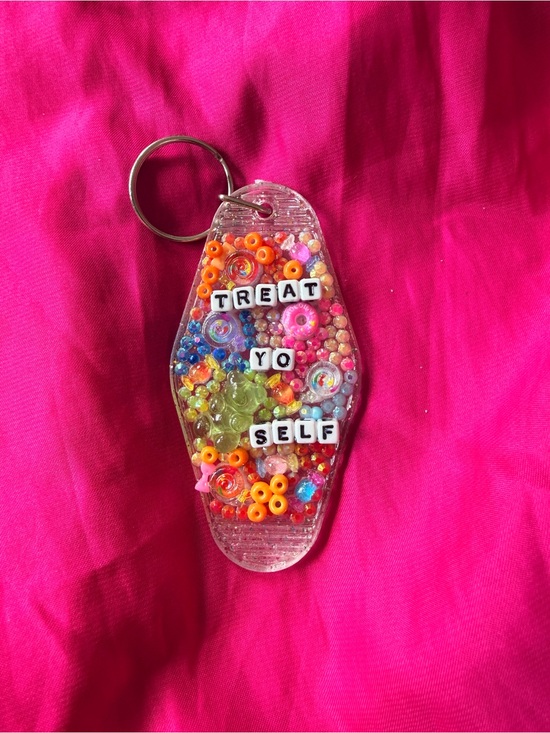 None Other - Treat Yo Self Pink Beaded Keychain